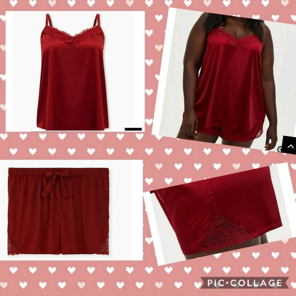 🆕3X RED SATIN & LACE SLEEP SET
